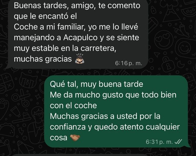 Captura de conversación de WhatsApp — Cliente — Chevrolet Aveo 2018